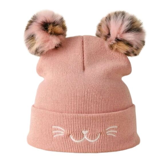 Cat Face Pompom Beanie Hat - Picture 3 of 4